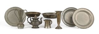 Nine pieces of miscellaneous pewter, 19th c., to i