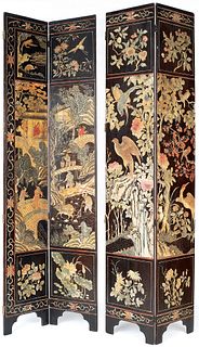 Oriental eight part lacquer folding screen, late 1