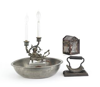 Pewter basin, 19th c., 13 1/4" dia., together with