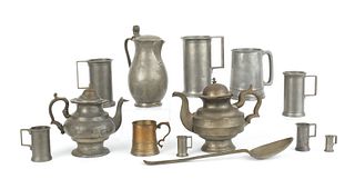 Thirteen pieces of miscellaneous pewter, 19th c.,o