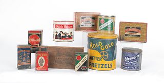 Collection of advertising tins, mostly tobacco ton