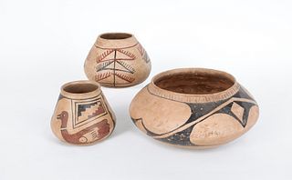 Three Southwestern Native American pots, 5 1/2" h.