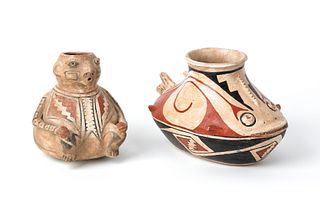 Two Mata Ortiz figural Native American pots, 20th.