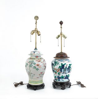 Two Chinese export porcelain table lamps, 19th c.