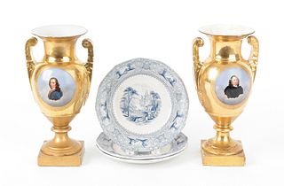 Pair of Paris porcelain vases depicting Voltaire a