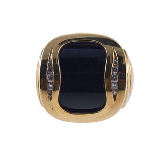 1980s 18k Gold Diamond Onyx Ring