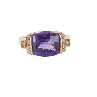 18k Gold Diamond Amethyst Ring