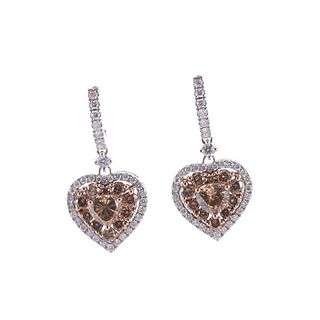 18k Gold Fancy White Diamond Heart Drop Earrings