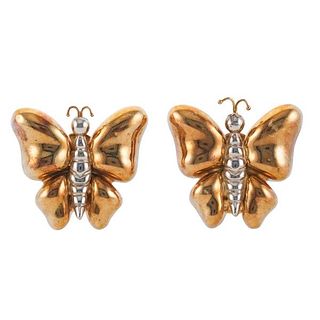  Butterfly 18k Two Tone Gold Earrings