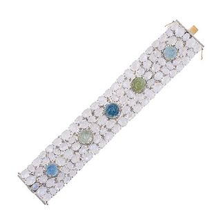 14k Gold Silver Moonstone Diamond Aquamarine Bracelet