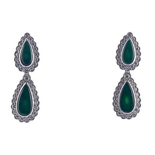 18k Gold Diamond Jade Drop Earrings