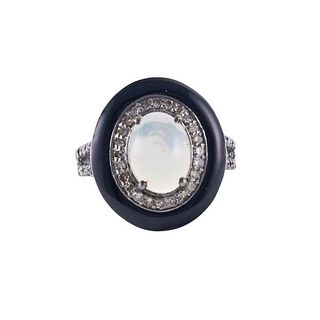 Silver Diamond Opal Onyx Ring