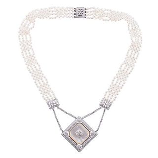 18k Gold Diamond Mother of Pearl Necklace