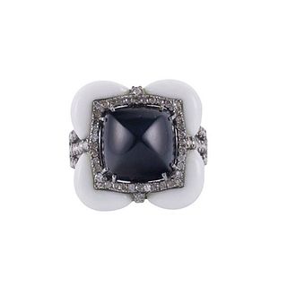 Sterling Silver Diamond Onyx Enamel Ring