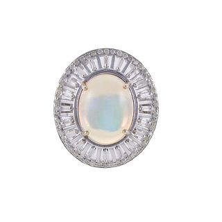 4ct Opal Diamond Silver Ring