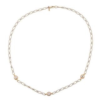 18k Two Tone Gold Diamond Station Link Necklace 