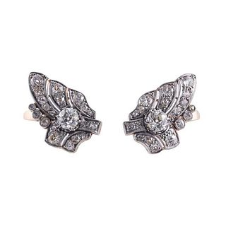 Midcentury 18k Gold Platinum Diamond Earrings