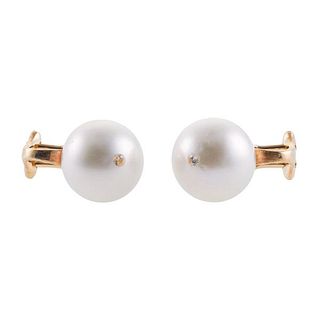 Buccellati 18k Gold South Sea Pearl Diamond Earrings