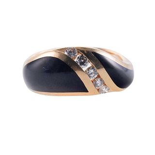 Kabana 14k Gold Diamond Onyx Wave Band Ring