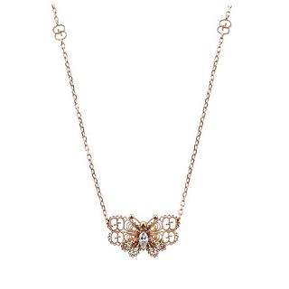 Gucci Butterfly Diamond Gold Pendant Necklace