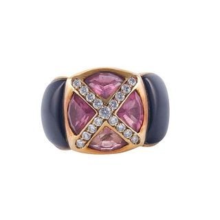 18k Gold Pink Sapphire Diamond Onyx Ring
