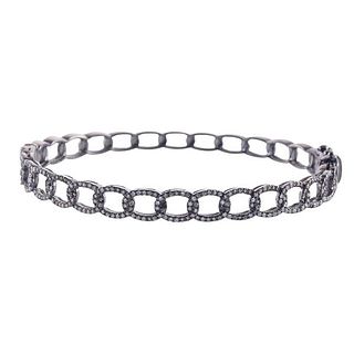Sterling Silver Diamond Link Bangle Bracelet