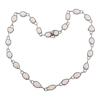 Silver Gold Diamond Opal Necklace 