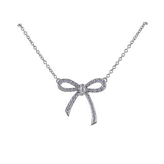 Tiffany &amp; Co Platinum Diamond Bow Pendant Necklace 