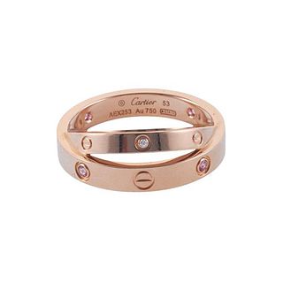 Cartier Love Diamond Sapphire 18k Rose Gold Crossover Ring