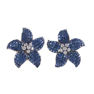 18k Gold Diamond Sapphire Floral Earrings