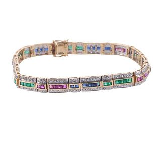 14k Gold Diamond Ruby Sapphire Emerald Bracelet
