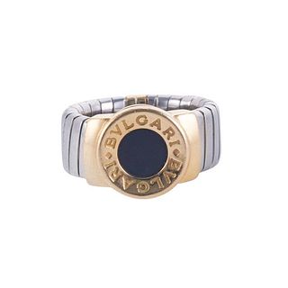 Bvlgari Bulgari 18k Gold Steel Onyx Ring