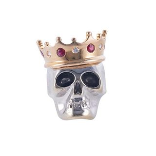 Gavello 18k Gold Diamond Ruby Skull with Crown Ring