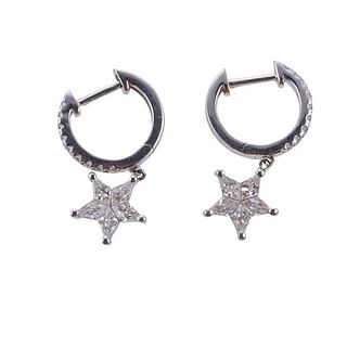 18k Gold Diamond Star Drop Earrings