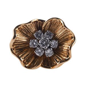 French 18k Gold Diamond Flower Top Ring