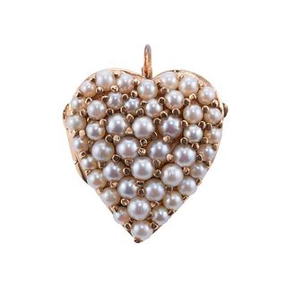 14k Gold Pearl Heart Locket Brooch Pendant