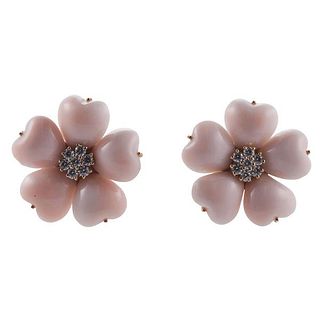 Nico Juliani 14k Gold Diamond Angel Skin Coral Flower Earrings