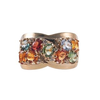 14k Gold Multi Color Sapphire Diamond Ring