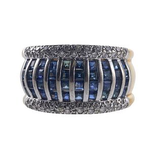 18k Gold Sapphire Diamond Half Band Ring