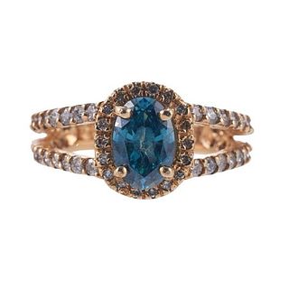 14k Gold Blue Oval Diamond Ring