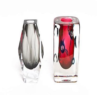 Two Studio Glass Vases, Height of first 8 1/8 inches.