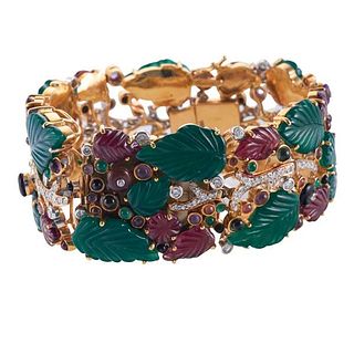Seiko 18k Gold Carved Ruby Diamond Watch Bracelet
