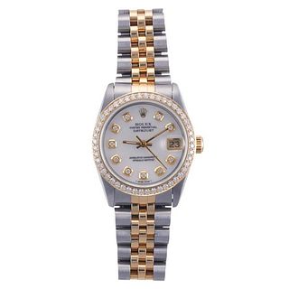 Rolex Datejust 18k Gold Steel MOP Diamond Midsize Watch 68273