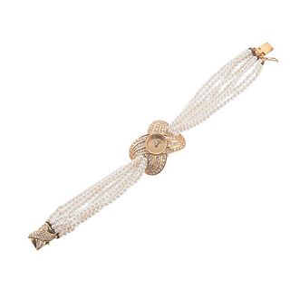 Seiko 1960s 18k Gold Pearl Diamond Bracelet Watch 