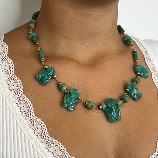 Art Nouveau 18k Emerald Beaded Necklace 