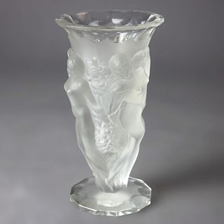 French Lalique School Figural Nude Frosted Art Glass Vase, circa 1920