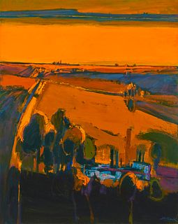 Henrietta Berk (1919-1990), "Piper Island Ferry," Oil on canvas, 60" H x 48" W