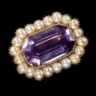 ANTIQUE AMETHYST AND PEARL BROOCH