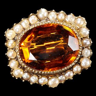 ANTIQUE CITRINE AND PEARL BROOCH