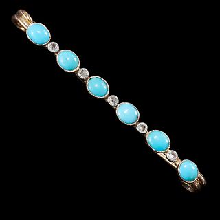 ANTIQUE TURQUOISE AND DIAMOND BAR BROOCH
